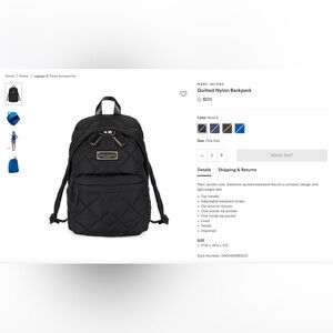 Marc Jacobs Quilted Nylon Backpack - Black NWT never worn